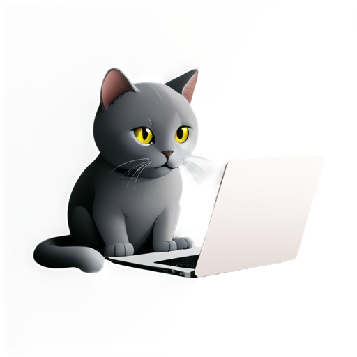 A gray cat, without fur, is warming itself while lying on an open laptop. A girl sits next to her and drinks coffee. - icon | sticker