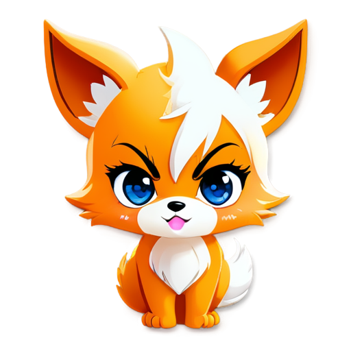 Angry anime chibi with cute little fox ears - icon | sticker