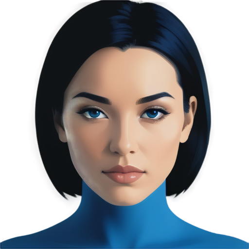 human face, blue and black colored, detailed, detailed draw, female, symetric - icon | sticker