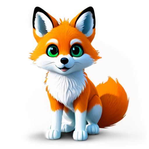 a cute furry character resembling a fox. It has vibrant orange fur with darker gradient tips on its ears and tail. The character has heterochromia, with one eye being green and the other blue. There are two white spots on its face, and it has a small smile showing a bit of teeth. The cheeks and chest are covered in white fur. The character is holding an orange carrot. - icon | sticker