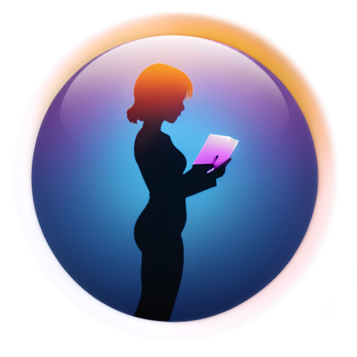 neon girl in sphere with mail from internet sunset background - icon | sticker