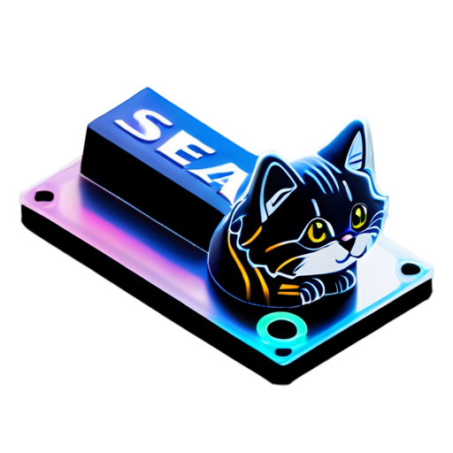 The muzzle of a Maine Coon on the background of the electrical tracks of a printed circuit board, the inscription "Sea" on top - icon | sticker