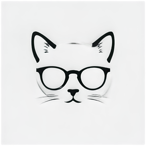 minimalistic head of cat with glasses in black color - icon | sticker