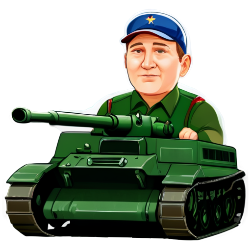 Russian tractor driver on a Soviet tank cartoon icon for youtube channel - icon | sticker