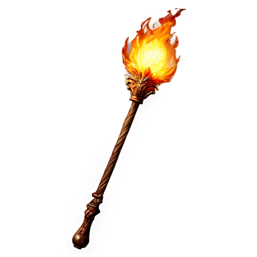 The best magic staff of the wizard is tilted 45 degrees covered in flame - icon | sticker