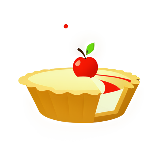 The pie is sprinkled with apple slices shaped like the numbers "0" and "1", and there is a pencil stuck diagonally on top. - icon | sticker