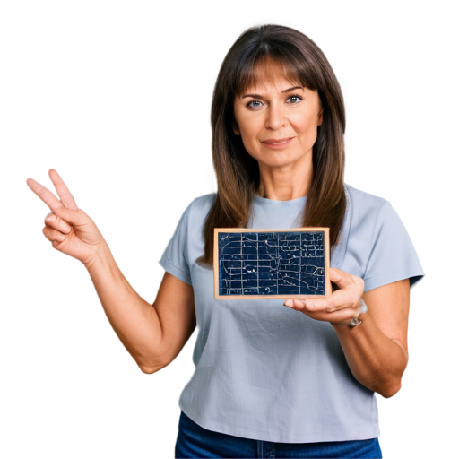 50-year-old physics teacher, brunette, Slavic appearance, with a square hairstyle and a pointer in her hand, 3D image - icon | sticker