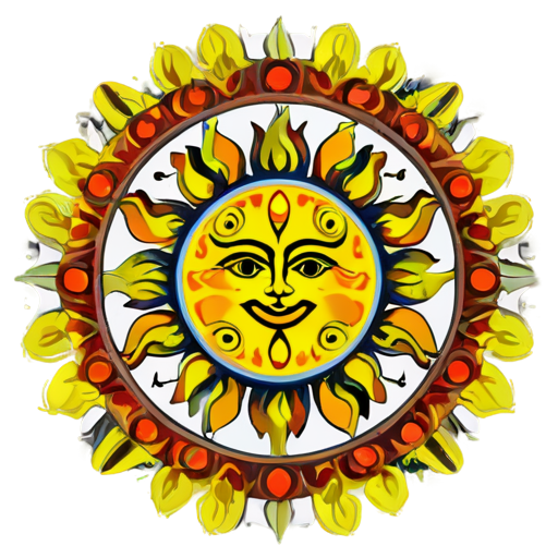 Sun in slavic style, vibrant colours - icon | sticker