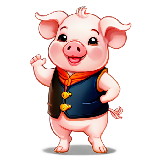 A dancing pig wearing a Chinese vest - icon | sticker