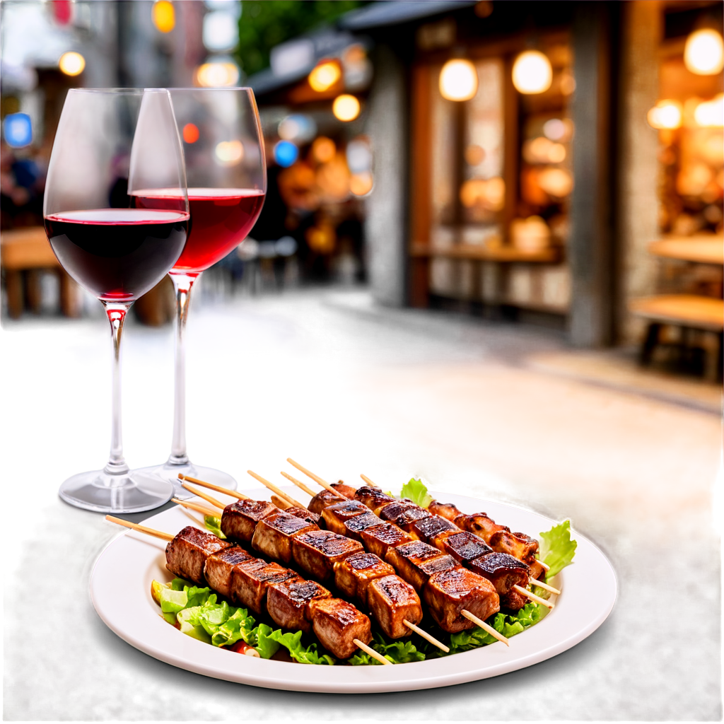 delicious food,BBQ,yakitori,bokeh,street side,lights and wine green, - icon | sticker