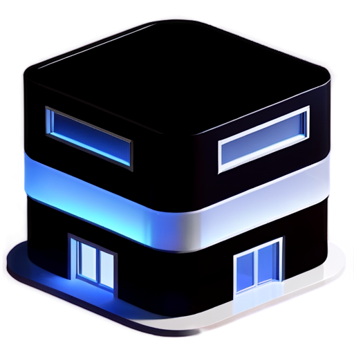 minimalistic isometric 3d model of the business center, angle 45 degrees, it has windows and also it has only grey, white and black colors - icon | sticker