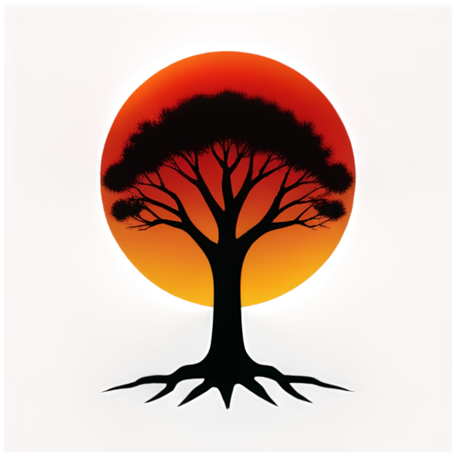 Dark dead tree mystic with red sun - icon | sticker