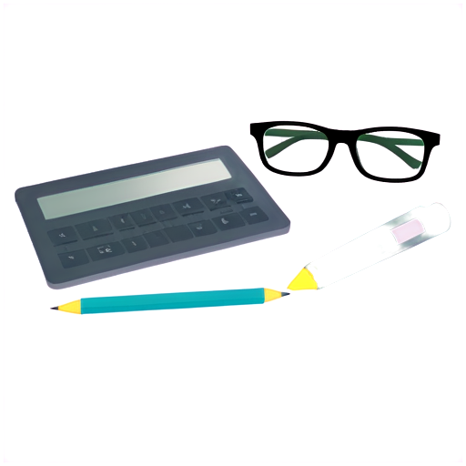 pen, calculator, banknotes, ruler, glasses - icon | sticker