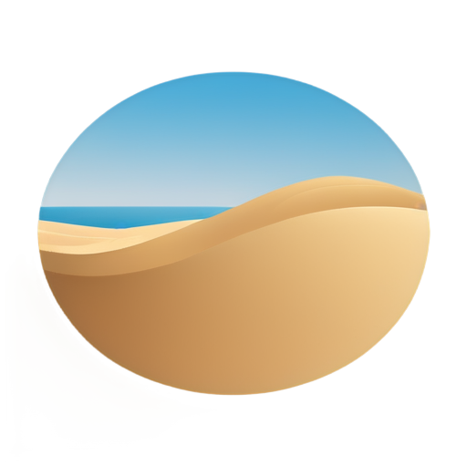 minimalist icon with a sand dune in front with a round sea in back - icon | sticker