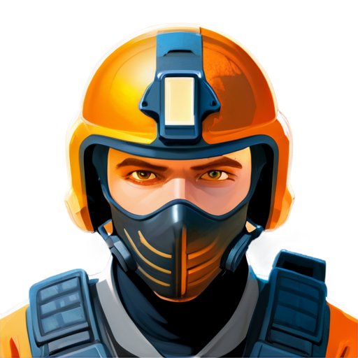 Orange-themed avatar for Counter-Strike 2, featuring a sleek, modern design with a bold, intense look. Include elements like a tactical helmet, crossed guns, and a glowing, fiery background - icon | sticker