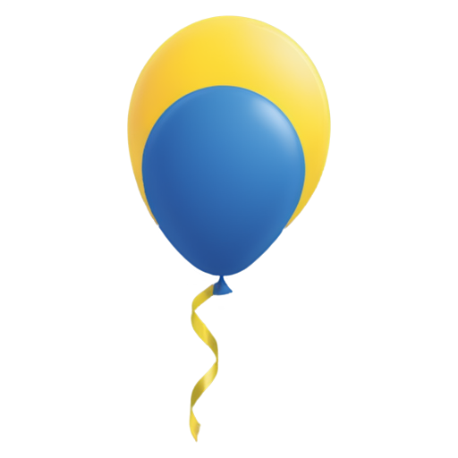 blue and yellow balloon with a ribbon, transparent png style - icon | sticker