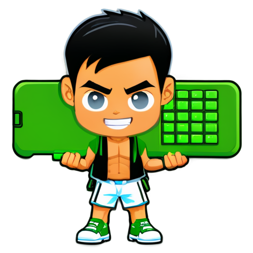 a muscular hong kong male holding a green keyboard - icon | sticker