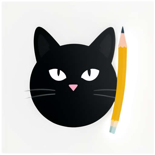 cat with pencil black cat logo - icon | sticker