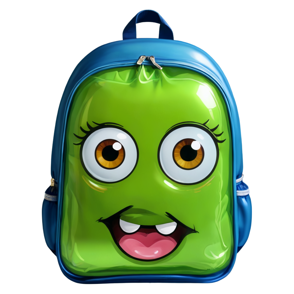 A lovely school bag,(two eyes:1.3),inflatable,plastic-bag style,cartoon,Bright colors, - icon | sticker