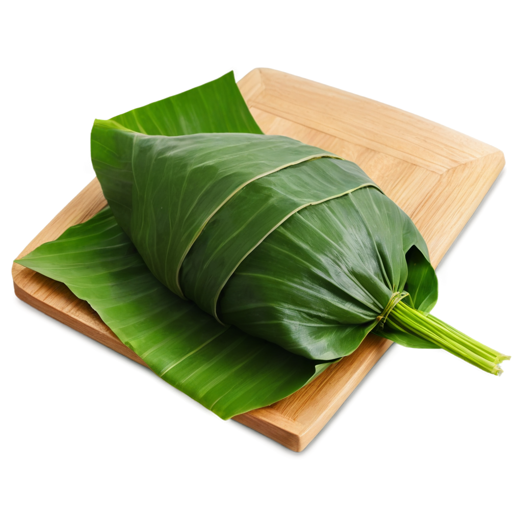 zongzi wrapped in green leaves,traditional Chinese food,soft natural light,wooden table,high detail,rich texture,HDR,realistic photography, - icon | sticker
