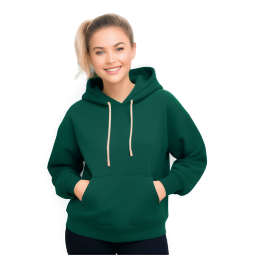 ash-blond girl, hair pulled up in a messy bun, green eyes, winks, sweet smile, green hoodie, black biker jacket - icon | sticker