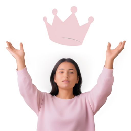 a woman in only outline shape, that holds both her hands up in the the sky. The hands transforms to a tree crown. pink color - icon | sticker