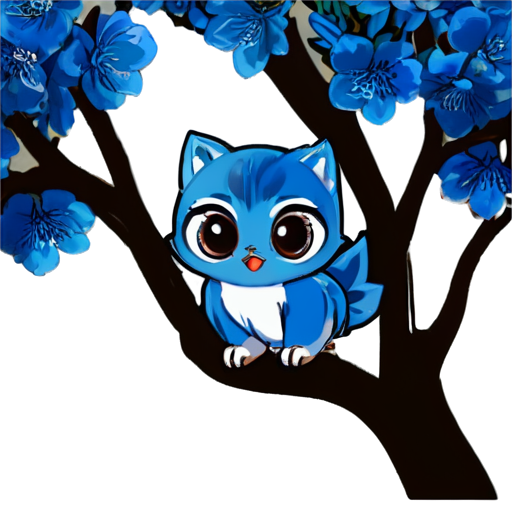 Blue sakura on the branches with eyes handing - icon | sticker