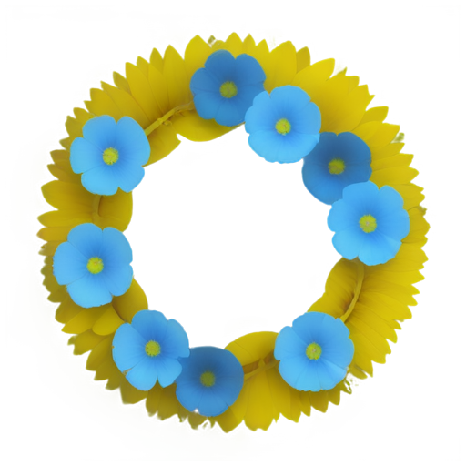 wreath of blue-yellow flowers, transparent png style - icon | sticker