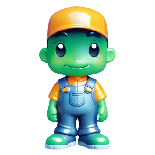 Cartoon green Alligator look like man wearing overalls, with wrench and drill on hands - icon | sticker