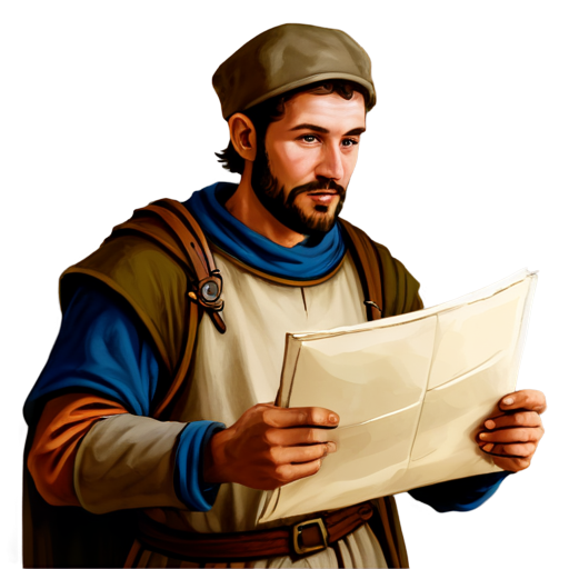 medieval courier with parchment missive in hand, paint style, - icon | sticker