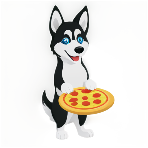 husky cooking pizza with ananas - icon | sticker