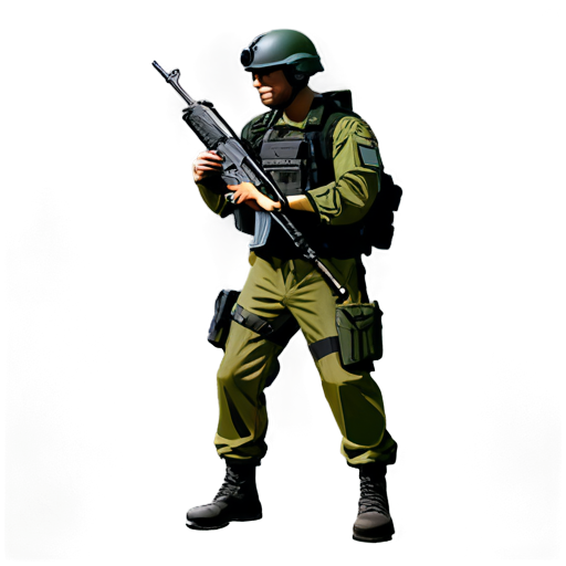 The soldier looks to the right with his ak74m raised in front of the big letters TH - icon | sticker