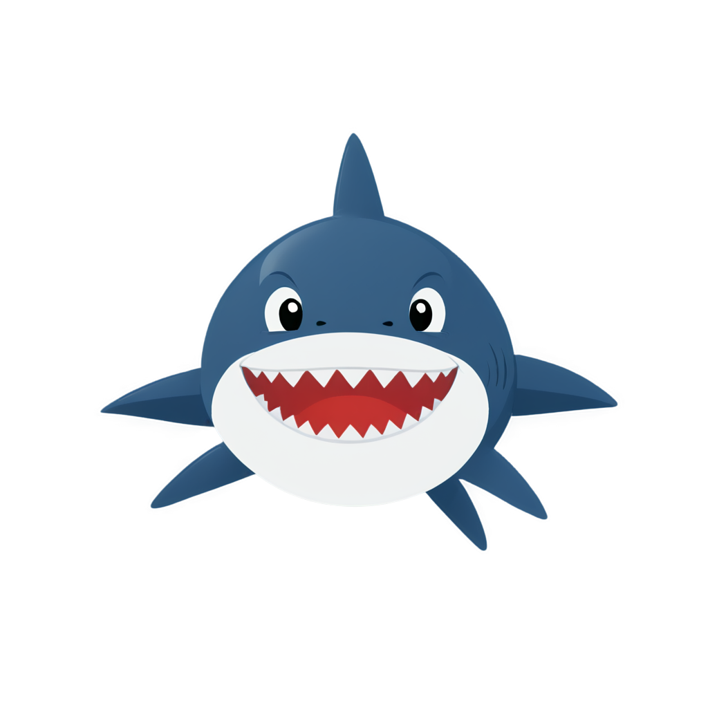 kawaii logos,Fearless shark, ruling the ocean depths, with sharp teeth and powerful presence, by Pixar Animation Studios, by Art Spiegelman, underwater - icon | sticker