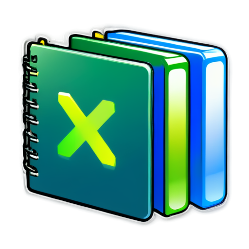 Create an icon for a software application The application reads Excel spreadsheets, processes the data with various formulas and exports new Excel spreadsheets. The icon should combine the following elements: An open book or stack of documents representing the input of Excel files. Gears or formula icons (such as f(x)) to indicate the processing and calculation of the data. An arrow symbolizing the export of new files. Color-wise, the icon could use shades of green to reinforce the association with Excel, combined with shades of blue or orange to represent dynamism and transformation. The design should be modern and clear, with simple but effective imagery that immediately conveys the functionality of the application. The icon should be created on a transparent background so that it can be used in a versatile way on different surfaces - icon | sticker