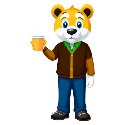 Buatkan mascot untuk cafe Dan Coffee shop dengan tema bahagia ngumpul bersama Teman, Keluarga, pacar, Dan Sahabat. Buatkan Dalam bentuk satu mascot hidup Yang menarik Dan unik, kombinasi warna biru Dan putih - icon | sticker