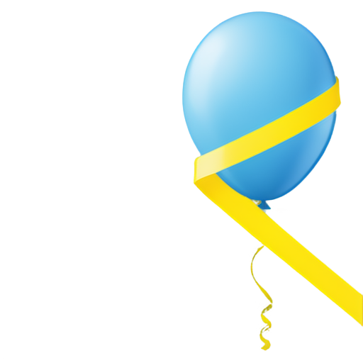 blue and yellow balloon with a ribbon, transparent png style - icon | sticker