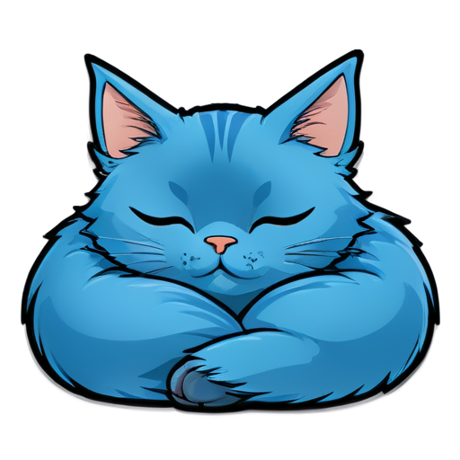 Cartoon -style blue cat is sleeping - icon | sticker