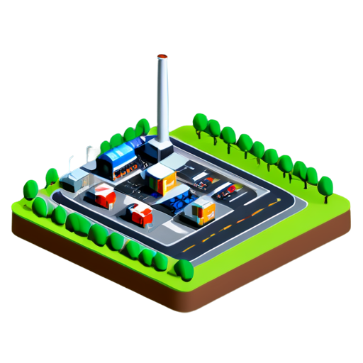 Generate a factory icon with roads in 3d - icon | sticker