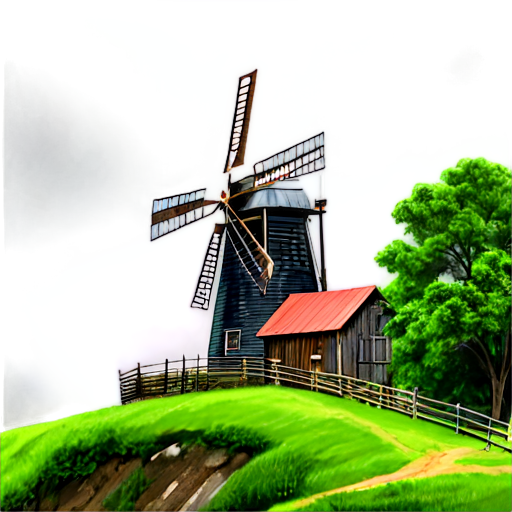 a mill under a storm on a green hill - icon | sticker