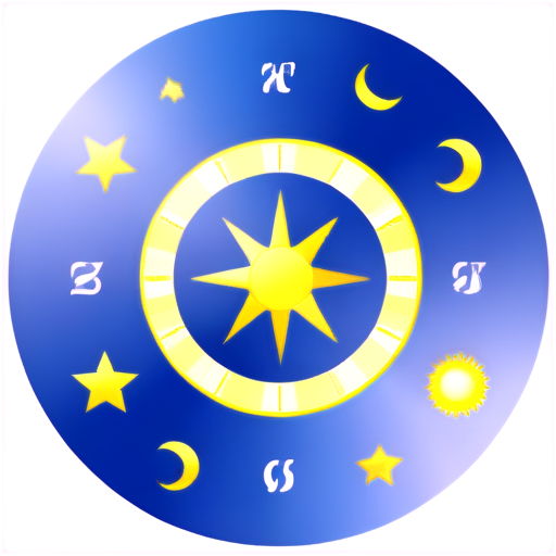 Daily Horoscope An icon with a zodiac wheel or a rising sun overlaid with symbols for each zodiac sign, showing the passage of time and daily guidance. - icon | sticker