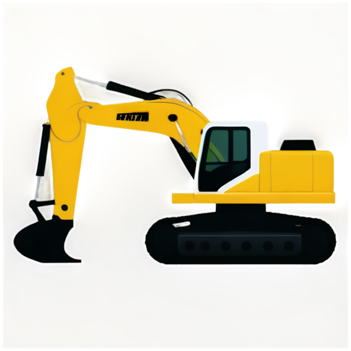 flat, monochrome, minimalistic icon for Company for rental of construction equipment. Main component is excavator, side view, - icon | sticker