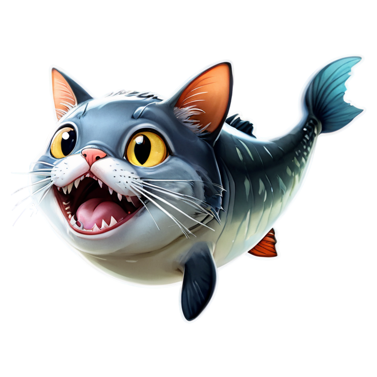 a cat fish, under water, open mouth wide - icon | sticker