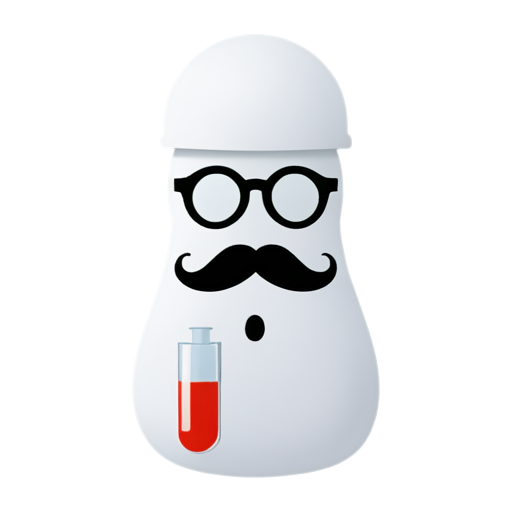 White background, black figures, hat, mustache, black glasses, chemical test tubes on the sides of the figure - icon | sticker