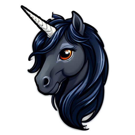 Dark unicorn head long mane - icon | sticker