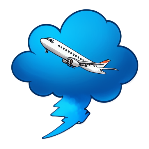 an airplane flying in a blue cloud leaving a trace - icon | sticker