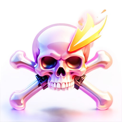 A furry skull burning in a purple-pink flame, behind which is a bat and a steampunk wrench folded into a cross - icon | sticker