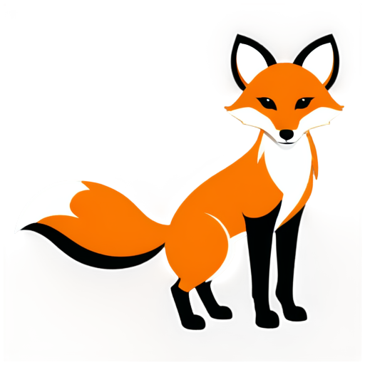 logo, cone-shaped, sharp corner at the bottom, black frame, image of a fox, standing on three legs, one bent. orange fox - icon | sticker