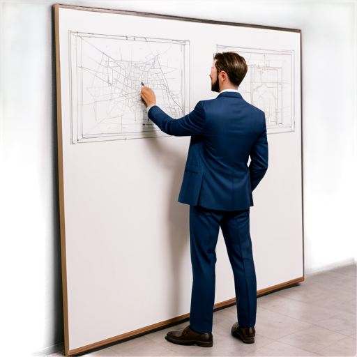 Two people in suits are studying a drawing posted on the wall - icon | sticker
