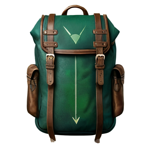 medieval backpack with green arrow coming out of it - icon | sticker