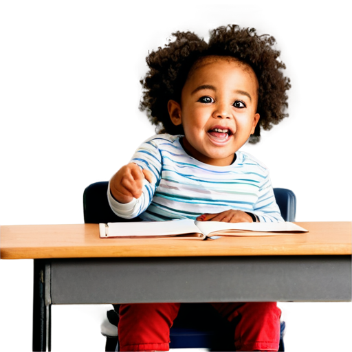 Cartoon AFRICAN AMERICAN TODDLER AT A SCHOOL DESK EXCITED - icon | sticker